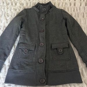 Charcoal grey thick sweatshirt jacket S long length button front B. Style